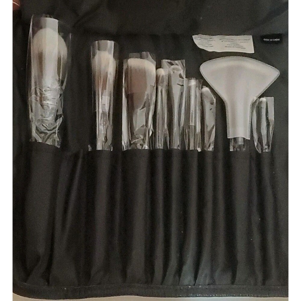 Sephora Makeup Brush Organizer Pouch Black Quilted Rolling W/ 9pc Brush Set New